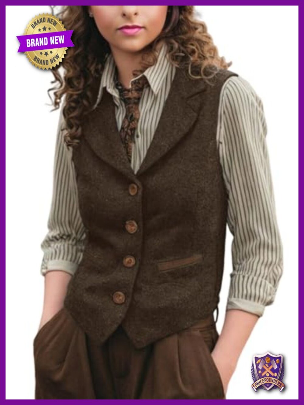 Herringbone Tweed V-Neck Lapel Waistcoat Vest